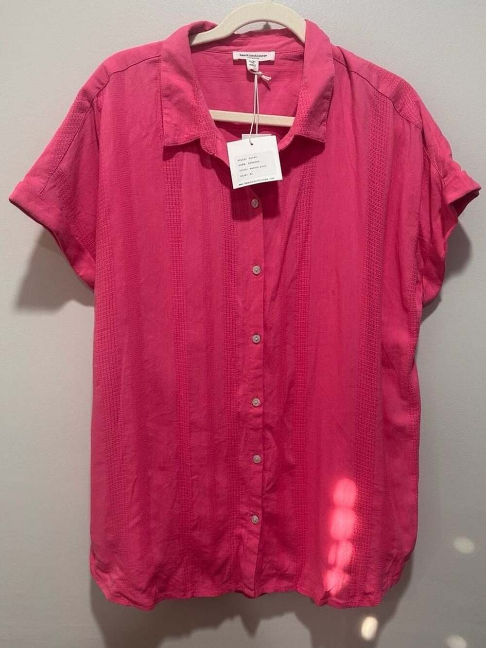 beachlunchlounge Pink Short Sleeve Button-Down Shirt in Aurora Pink, Sz XL